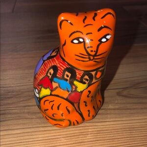 Vintage Mexican Pottery Talavera Cat Figurine